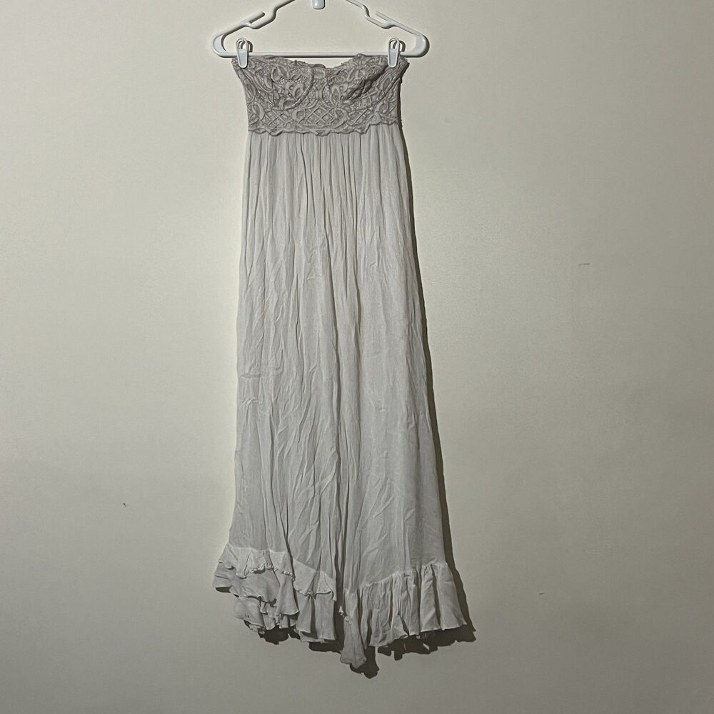 FP One White Lace Strapless Fairy Ruffle Hem Maxi Dress Small Boho Free People